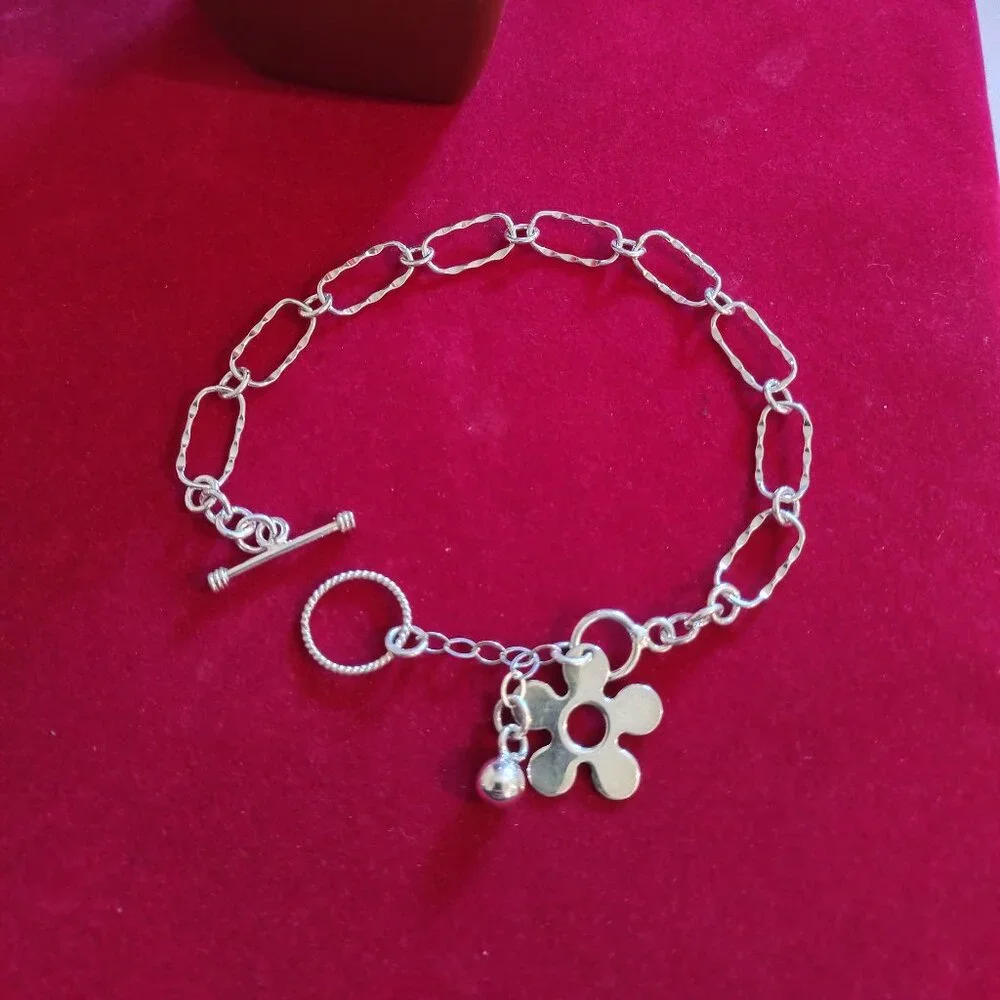 Charm Bracelet with Sphere and Flower Silver 925 - Picture 1 of 3
